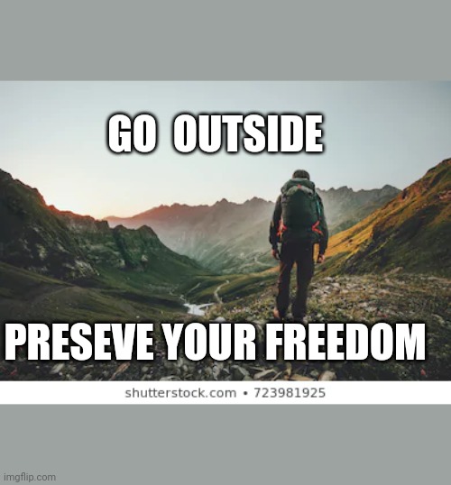 Freedom ! | GO  OUTSIDE; PRESEVE YOUR FREEDOM | image tagged in freedom | made w/ Imgflip meme maker