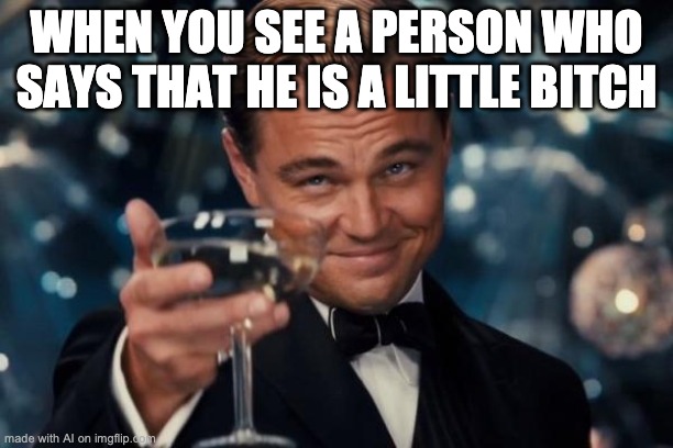 Leonardo Dicaprio Cheers | WHEN YOU SEE A PERSON WHO SAYS THAT HE IS A LITTLE BITCH | image tagged in memes,leonardo dicaprio cheers | made w/ Imgflip meme maker