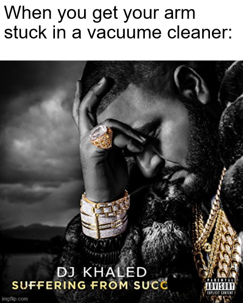 Suffering From Succ | When you get your arm stuck in a vacuume cleaner: | image tagged in suffering from success | made w/ Imgflip meme maker
