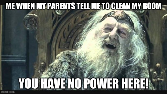 You have no power here | ME WHEN MY PARENTS TELL ME TO CLEAN MY ROOM; YOU HAVE NO POWER HERE! | image tagged in you have no power here | made w/ Imgflip meme maker