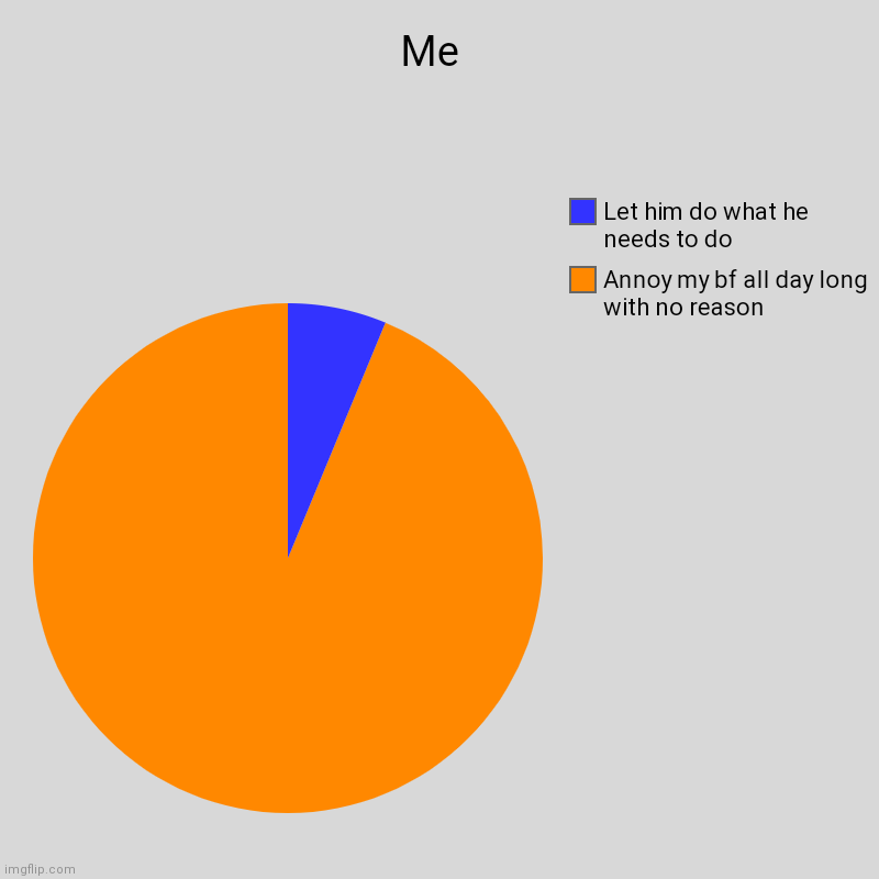Me  | Annoy my bf all day long with no reason, Let him do what he needs to do | image tagged in charts,pie charts | made w/ Imgflip chart maker