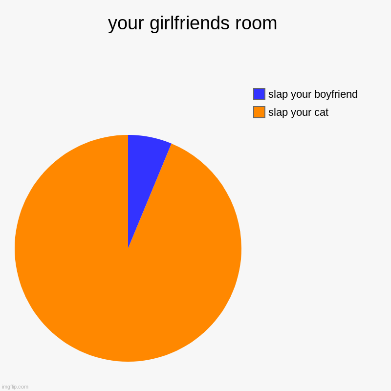 100% slap your boyfriend 2% slap your cat | your girlfriends room | slap your cat, slap your boyfriend | image tagged in charts,pie charts | made w/ Imgflip chart maker