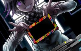 High Quality Kokichi holding a blank tablet Blank Meme Template