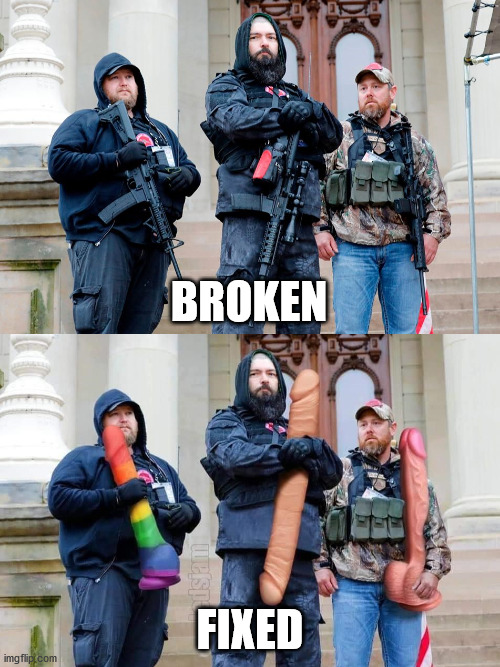 Militia | BROKEN; FIXED | image tagged in militia,weird,idiots,sheep | made w/ Imgflip meme maker