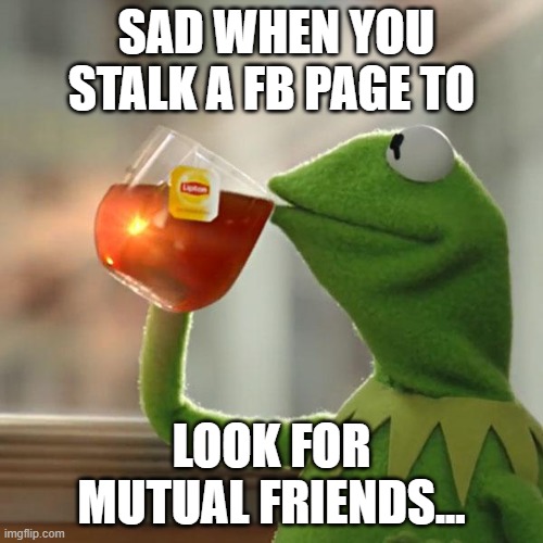 But That's None Of My Business | SAD WHEN YOU STALK A FB PAGE TO; LOOK FOR MUTUAL FRIENDS... | image tagged in memes,but that's none of my business,kermit the frog | made w/ Imgflip meme maker