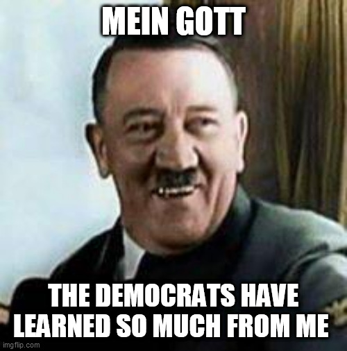 laughing hitler | MEIN GOTT; THE DEMOCRATS HAVE LEARNED SO MUCH FROM ME | image tagged in laughing hitler | made w/ Imgflip meme maker