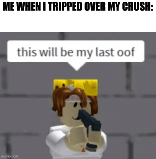 This is an OOF moment | ME WHEN I TRIPPED OVER MY CRUSH: | image tagged in oof,memes,crush,why are you reading the tags | made w/ Imgflip meme maker