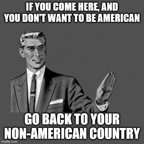 Simple As That | IF YOU COME HERE, AND YOU DON'T WANT TO BE AMERICAN; GO BACK TO YOUR NON-AMERICAN COUNTRY | image tagged in kill yourself guy on mental health | made w/ Imgflip meme maker