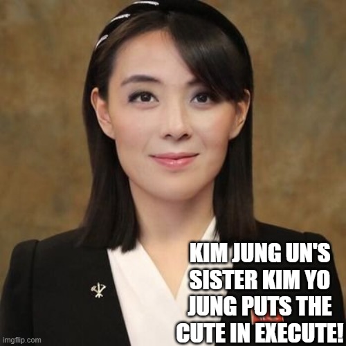 Kim Jung Un's  Sister Kim Yo Jung Puts The Cute in Execute! | KIM JUNG UN'S SISTER KIM YO JUNG PUTS THE CUTE IN EXECUTE! | image tagged in north korea | made w/ Imgflip meme maker