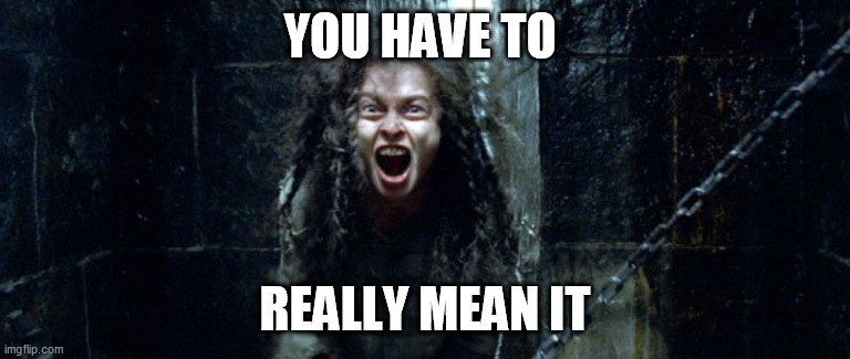 Bellatrix Lestrange (Harry potter) | YOU HAVE TO REALLY MEAN IT | image tagged in bellatrix lestrange harry potter | made w/ Imgflip meme maker