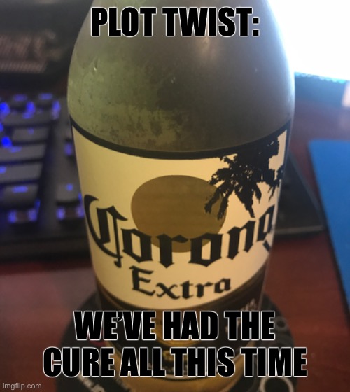 Corona | PLOT TWIST:; WE’VE HAD THE CURE ALL THIS TIME | image tagged in coronavirus,corona | made w/ Imgflip meme maker