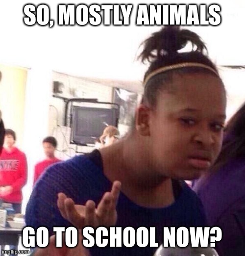 Black Girl Wat Meme | SO, MOSTLY ANIMALS GO TO SCHOOL NOW? | image tagged in memes,black girl wat | made w/ Imgflip meme maker