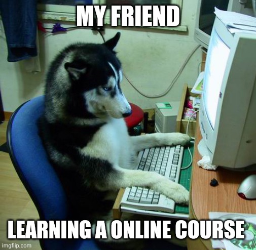 I Have No Idea What I Am Doing | MY FRIEND; LEARNING A ONLINE COURSE | image tagged in memes,i have no idea what i am doing | made w/ Imgflip meme maker