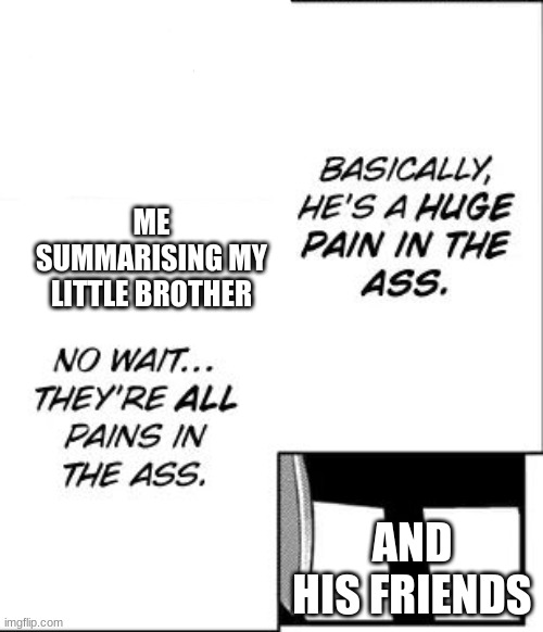 pain | ME SUMMARISING MY LITTLE BROTHER; AND HIS FRIENDS | image tagged in anime,manga,memes | made w/ Imgflip meme maker