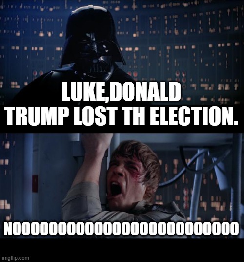 Star Wars No Meme | LUKE,DONALD TRUMP LOST TH ELECTION. NOOOOOOOOOOOOOOOOOOOOOOOOO | image tagged in memes,star wars no | made w/ Imgflip meme maker