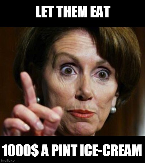 Nancy Pelosi No Spending Problem | LET THEM EAT 1000$ A PINT ICE-CREAM | image tagged in nancy pelosi no spending problem | made w/ Imgflip meme maker