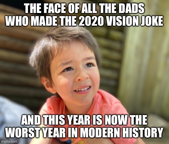 2020 and Confused | THE FACE OF ALL THE DADS WHO MADE THE 2020 VISION JOKE; AND THIS YEAR IS NOW THE WORST YEAR IN MODERN HISTORY | image tagged in funny,confused,2020 | made w/ Imgflip meme maker