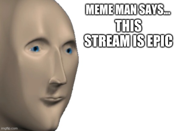 Meme Man says... | THIS STREAM IS EPIC | image tagged in meme man says | made w/ Imgflip meme maker