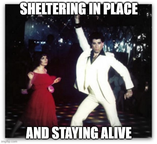 Staying alive | SHELTERING IN PLACE; AND STAYING ALIVE | image tagged in staying alive | made w/ Imgflip meme maker