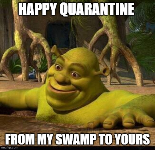 shreck | HAPPY QUARANTINE; FROM MY SWAMP TO YOURS | image tagged in shreck | made w/ Imgflip meme maker
