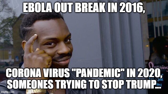 Roll Safe Think About It | EBOLA OUT BREAK IN 2016, CORONA VIRUS "PANDEMIC" IN 2020,
SOMEONES TRYING TO STOP TRUMP... | image tagged in memes,roll safe think about it | made w/ Imgflip meme maker