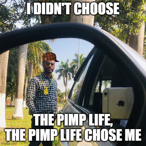 pimp | I DIDN'T CHOOSE; THE PIMP LIFE, THE PIMP LIFE CHOSE ME | image tagged in pimp,thug life | made w/ Imgflip meme maker