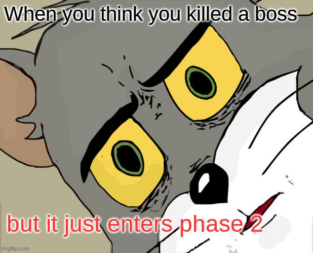 Unsettled Tom | When you think you killed a boss; but it just enters phase 2 | image tagged in unsettled tom,video game,relatable | made w/ Imgflip meme maker