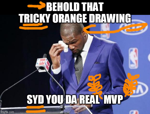 You The Real MVP 2 Meme | BEHOLD THAT
TRICKY ORANGE DRAWING SYD YOU DA REAL  MVP | image tagged in memes,you the real mvp 2 | made w/ Imgflip meme maker