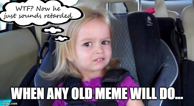 wtf girl | WTF? Now he just sounds retarded WHEN ANY OLD MEME WILL DO... | image tagged in wtf girl | made w/ Imgflip meme maker