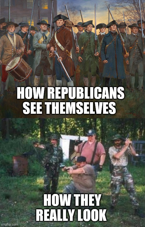 HOW REPUBLICANS SEE THEMSELVES; HOW THEY REALLY LOOK | image tagged in memes,scumbag republicans,clown car republicans,idiots,morons,dumb | made w/ Imgflip meme maker