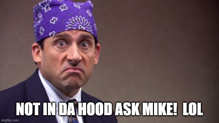 Prison mike | NOT IN DA HOOD ASK MIKE!  LOL | image tagged in prison mike | made w/ Imgflip meme maker