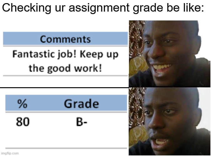 FACTZ | Checking ur assignment grade be like: | image tagged in memes,funny,disappointed black guy | made w/ Imgflip meme maker