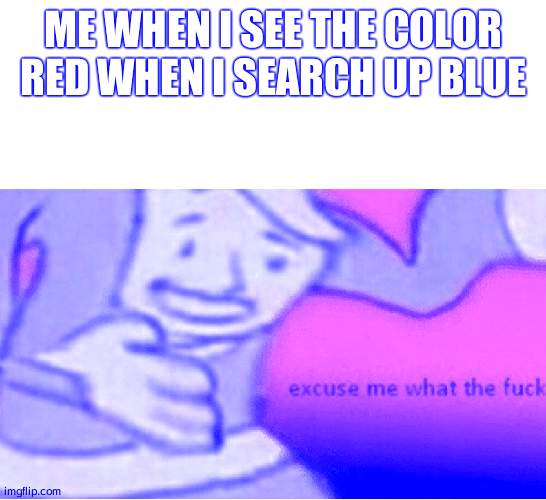 Excuse me wtf blank template | ME WHEN I SEE THE COLOR RED WHEN I SEARCH UP BLUE | image tagged in excuse me wtf blank template | made w/ Imgflip meme maker