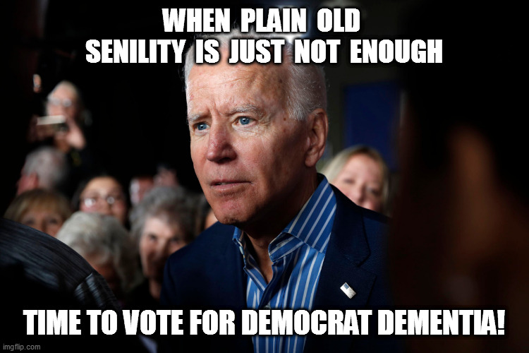 You ain't voting for naughty Uncle Joe...you're just voting for his VP! | WHEN  PLAIN  OLD  SENILITY  IS  JUST  NOT  ENOUGH; TIME TO VOTE FOR DEMOCRAT DEMENTIA! | image tagged in joe biden,alzheimers | made w/ Imgflip meme maker