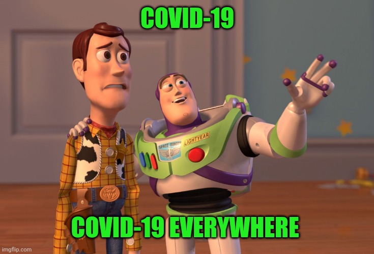 X, X Everywhere Meme | COVID-19; COVID-19 EVERYWHERE | image tagged in memes,x x everywhere | made w/ Imgflip meme maker