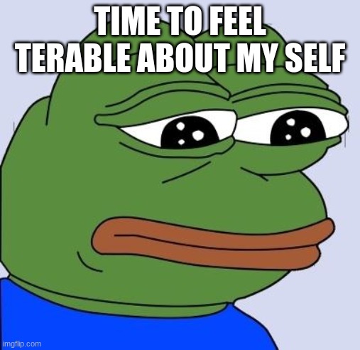 Feels Bad Man | TIME TO FEEL TERABLE ABOUT MY SELF | image tagged in feels bad man | made w/ Imgflip meme maker