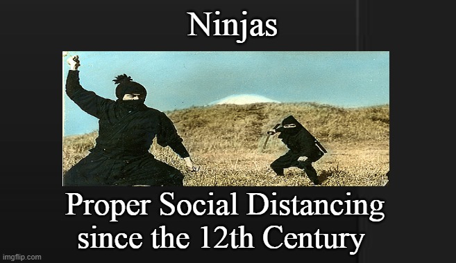 Ninjas; Yur Doin' it Right | Ninjas; Proper Social Distancing since the 12th Century | image tagged in covid-19,ninja,funny memes,lockdown | made w/ Imgflip meme maker