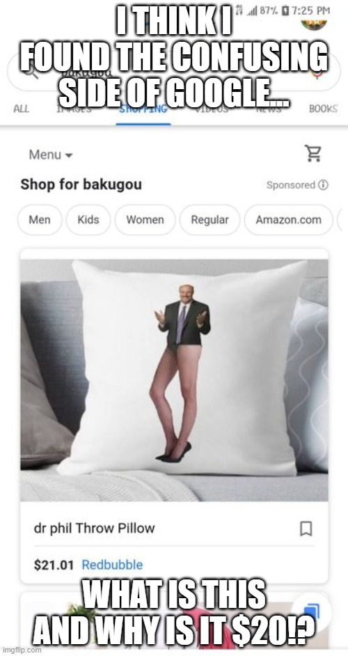 What is this...PLEASE inform me i'm scared | I THINK I FOUND THE CONFUSING SIDE OF GOOGLE... WHAT IS THIS AND WHY IS IT $20!? | image tagged in dr phil,help | made w/ Imgflip meme maker