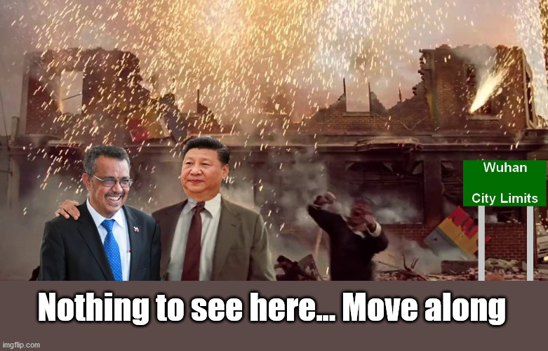 Sure, We Can Trust Them | Nothing to see here... Move along | image tagged in corona virus,coronavirus,china,wuhan,xi jinping,dr tedros adhanom | made w/ Imgflip meme maker