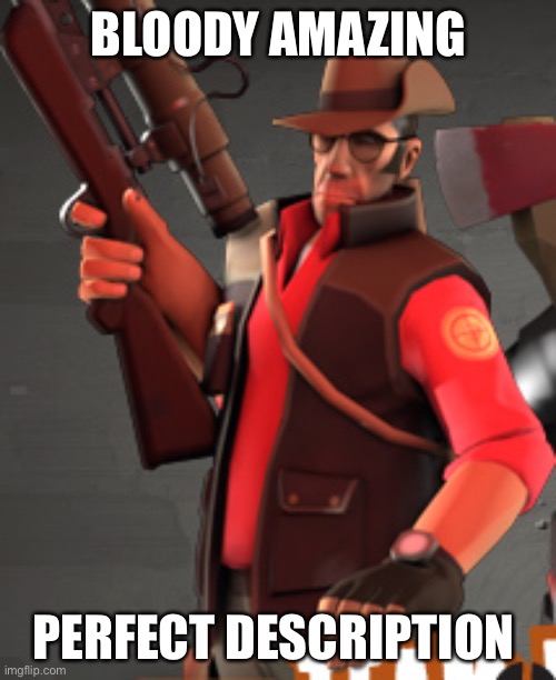 TF2 sniper | BLOODY AMAZING PERFECT DESCRIPTION | image tagged in tf2 sniper | made w/ Imgflip meme maker
