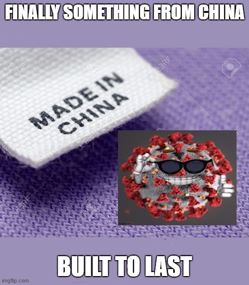 Just another stupid Corona virus meme. | FINALLY SOMETHING FROM CHINA; BUILT TO LAST | image tagged in random,corona virus,covid-19,made in china | made w/ Imgflip meme maker