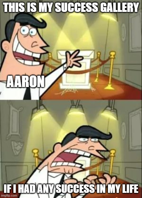 . | THIS IS MY SUCCESS GALLERY; AARON; IF I HAD ANY SUCCESS IN MY LIFE | image tagged in memes,this is where i'd put my trophy if i had one | made w/ Imgflip meme maker
