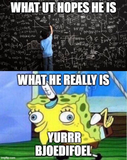 WHAT UT HOPES HE IS; WHAT HE REALLY IS; YURRR BJOEDIFOEL | image tagged in equation | made w/ Imgflip meme maker