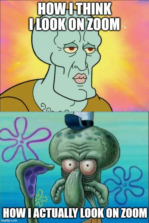 Squidward | HOW I THINK I LOOK ON ZOOM; HOW I ACTUALLY LOOK ON ZOOM | image tagged in memes,squidward | made w/ Imgflip meme maker