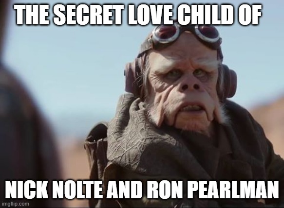 Kuill | THE SECRET LOVE CHILD OF; NICK NOLTE AND RON PEARLMAN | image tagged in kuill,star wars,mandalorian,mutant | made w/ Imgflip meme maker