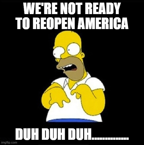 Homer Look at Me | WE'RE NOT READY TO REOPEN AMERICA; DUH DUH DUH.............. | image tagged in homer look at me,memes,funny,lmao | made w/ Imgflip meme maker