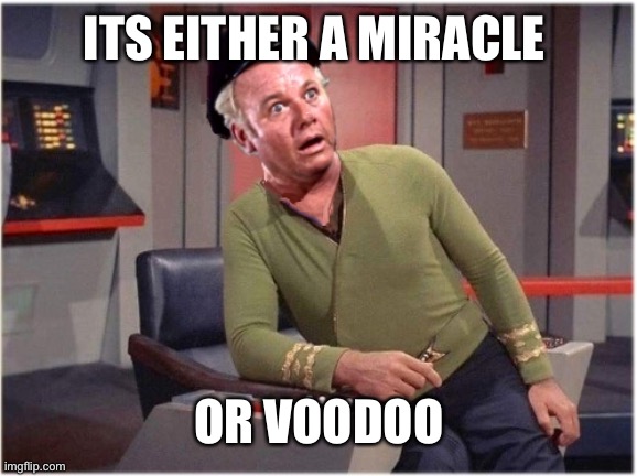 Captain Jonas “Skipper” Grumby | ITS EITHER A MIRACLE OR VOODOO | image tagged in capt skipper jonas grumby,gilligans starship | made w/ Imgflip meme maker