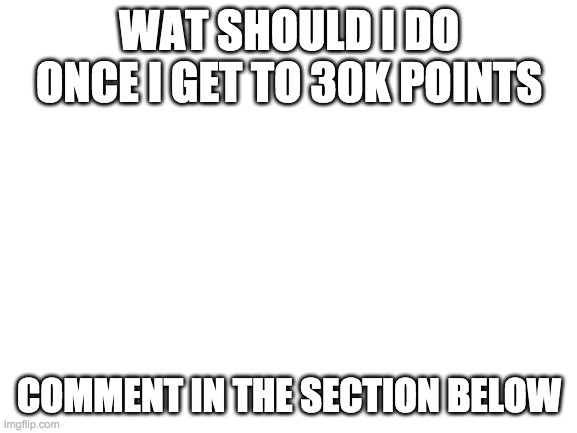 just no private info reveal plz | WAT SHOULD I DO ONCE I GET TO 30K POINTS; COMMENT IN THE SECTION BELOW | image tagged in blank white template | made w/ Imgflip meme maker