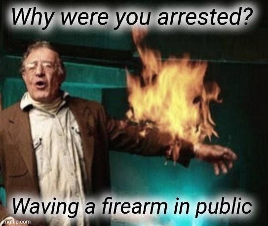 Firearms Arrest | Why were you arrested? Waving a firearm in public | image tagged in firearms,fire,arm,waving,arrested,arrest | made w/ Imgflip meme maker
