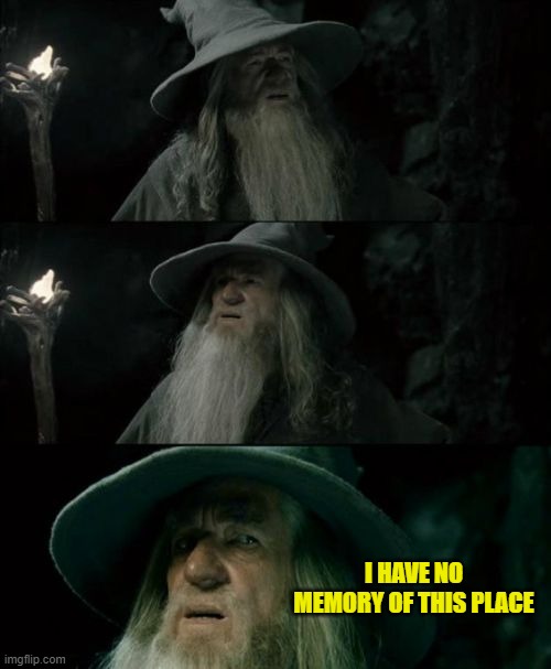 Confused Gandalf Meme | I HAVE NO MEMORY OF THIS PLACE | image tagged in memes,confused gandalf | made w/ Imgflip meme maker